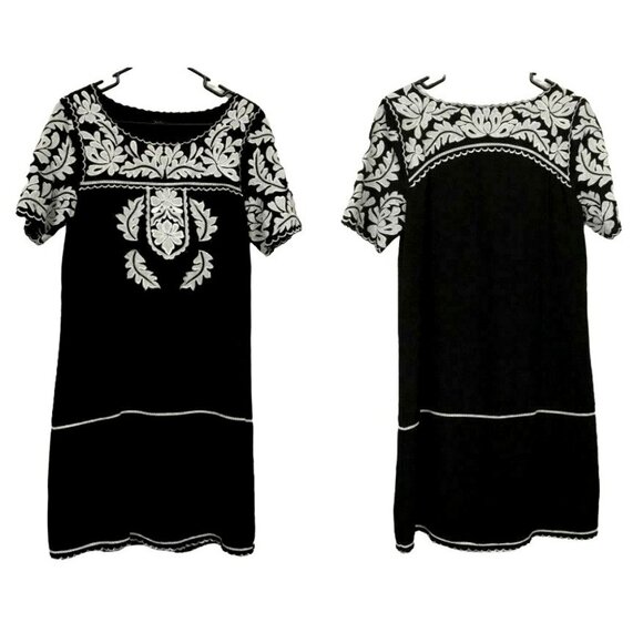 Anthropologie Dresses & Skirts - Anthropologie KAS New York Black White Laser Cut Short Sleeve Shift Dress Sz 4